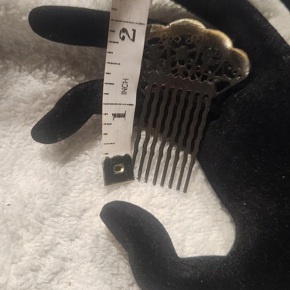 Vintage Style Filigree Hair Comb Antique Bronze Faux Pearl Rhinestone Art Deco - Picture 12 of 13